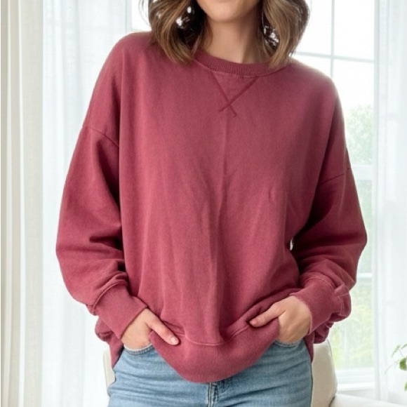 aerie Sweaters - Aerie Women's Burgundy Crew Neck Sweater (oversized)